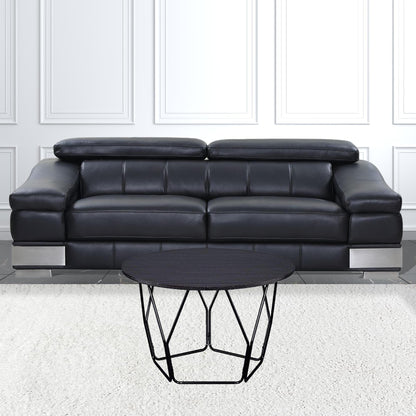 32" Black Metal and Dark Brown  Veneer Geo Base Coffee Table