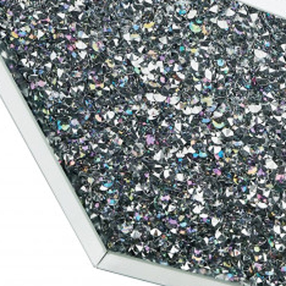 28" Silver And Clear Glass And Manufactured Wood Round Mirrored Coffee Table