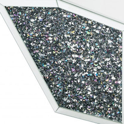 28" Silver And Clear Glass And Manufactured Wood Round Mirrored Coffee Table