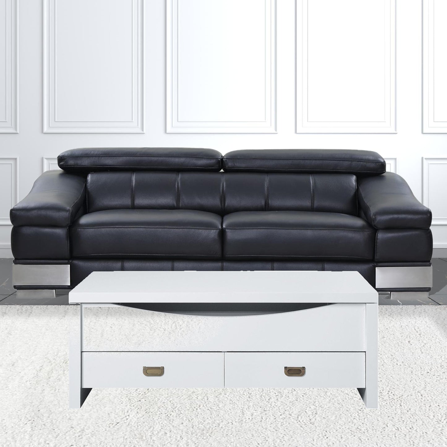 45" White Manufactured Wood Rectangular Lift Top Coffee Table With Two Drawers