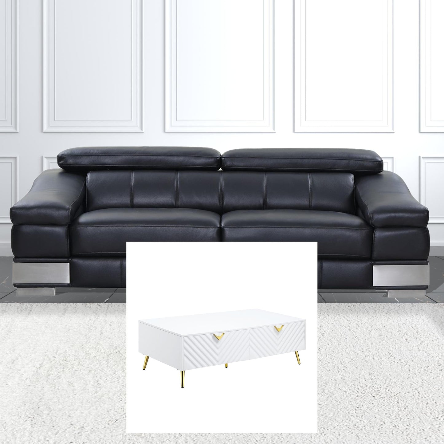 20" White Manufactured Wood And Metal Rectangular Coffee Table With Four Drawers