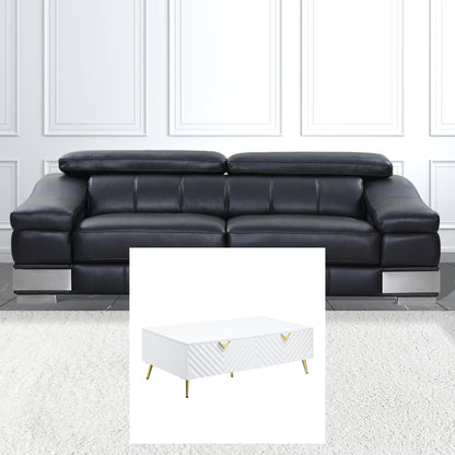 20" White Manufactured Wood And Metal Rectangular Coffee Table With Four Drawers