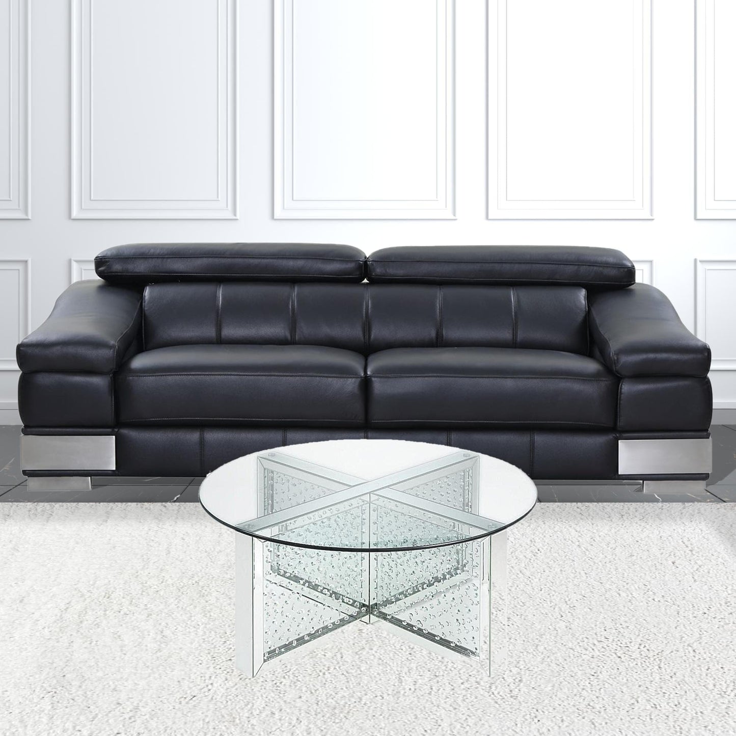 40" Silver And Clear Glass Round Top Bling Base Coffee Table