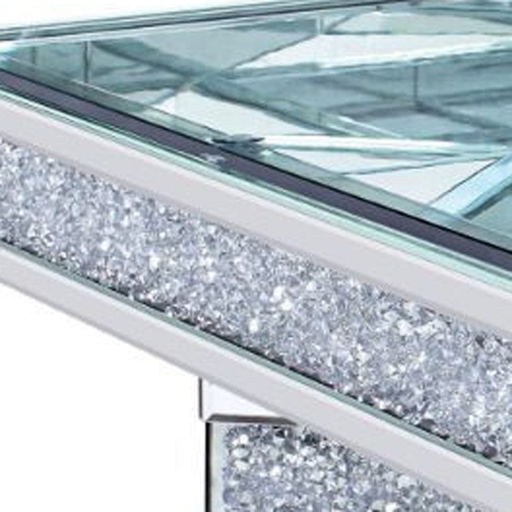 39" Silver And Clear Glass Bling Contemporary Three Tier Square Mirrored Coffee Table