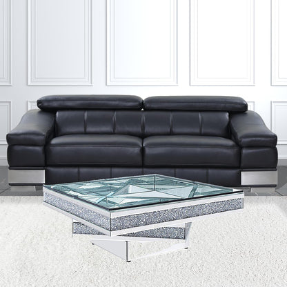 39" Silver And Clear Glass Bling Contemporary Three Tier Square Mirrored Coffee Table