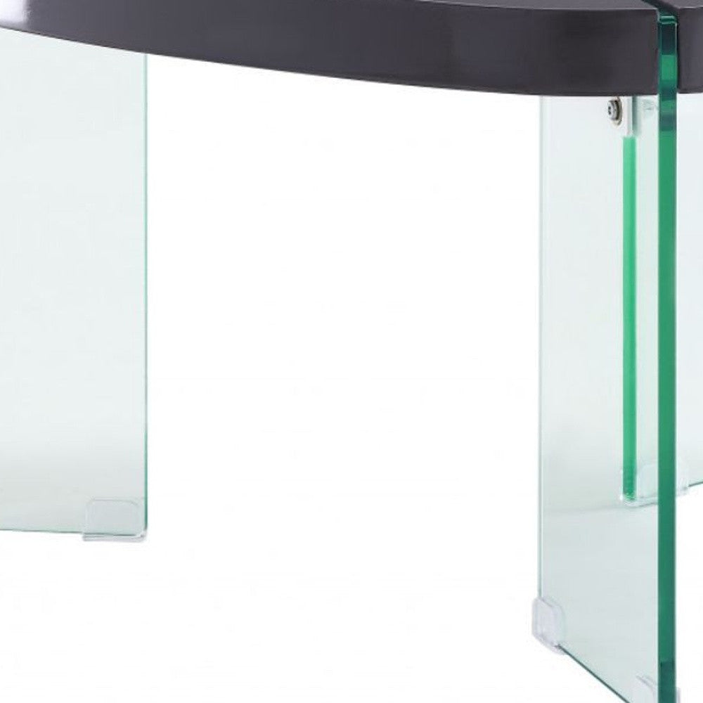 31" Clear Glass And Gray High Gloss Wood Triangle Coffee Table