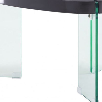 31" Clear Glass And Gray High Gloss Wood Triangle Coffee Table