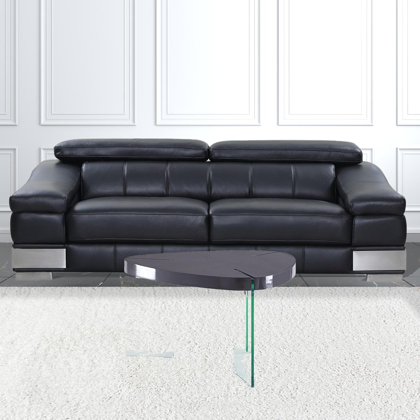 31" Clear Glass And Gray High Gloss Wood Triangle Coffee Table