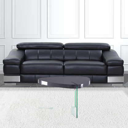 31" Clear Glass And Gray High Gloss Wood Triangle Coffee Table