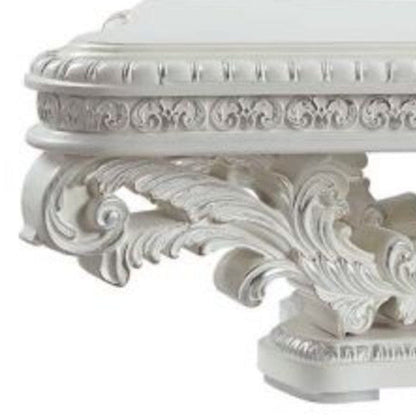 55" Antique White Manufactured Wood And Resin Rectangular Coffee Table