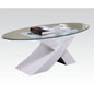 47" White And Clear Glass And Manufactured Wood Oval Coffee Table