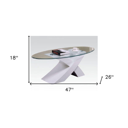 47" White And Clear Glass And Manufactured Wood Oval Coffee Table