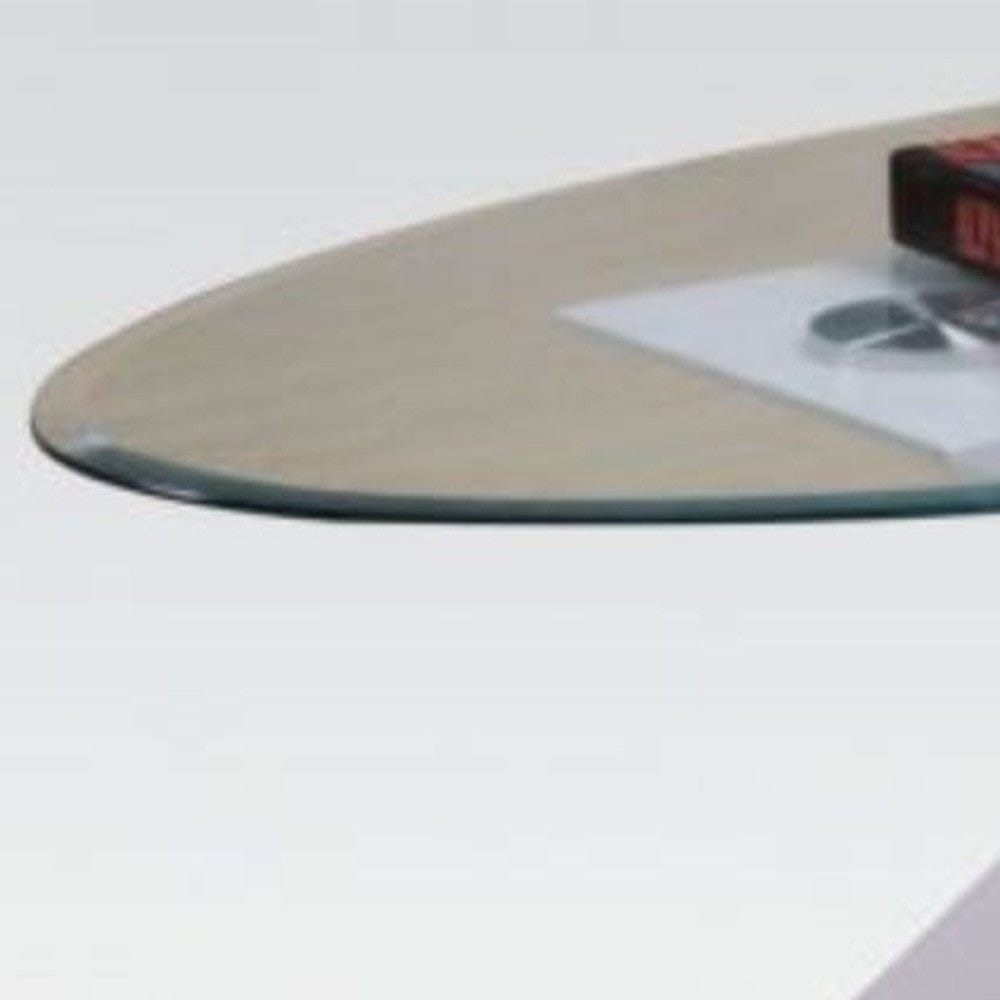 47" White And Clear Glass And Manufactured Wood Oval Coffee Table