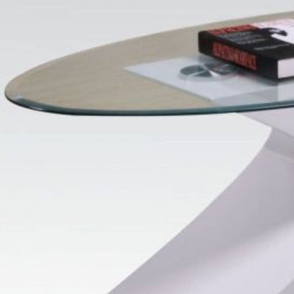 47" White And Clear Glass And Manufactured Wood Oval Coffee Table