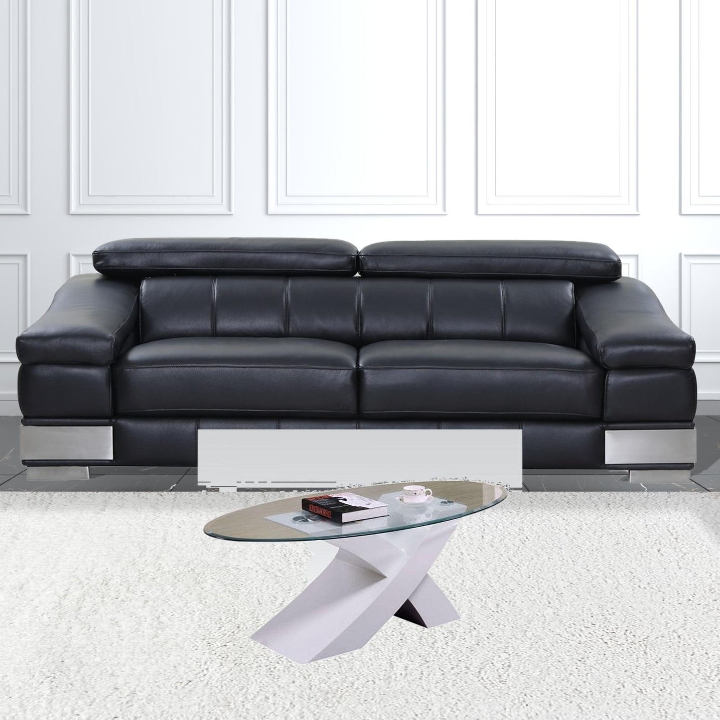 47" White And Clear Glass And Manufactured Wood Oval Coffee Table