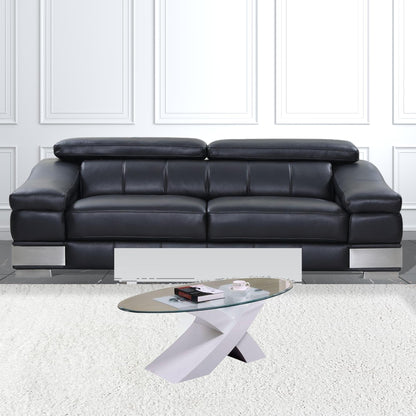 47" White And Clear Glass And Manufactured Wood Oval Coffee Table