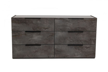61" Grey Faux Marble Solid Manufactured Wood Six Drawer Double Dresser