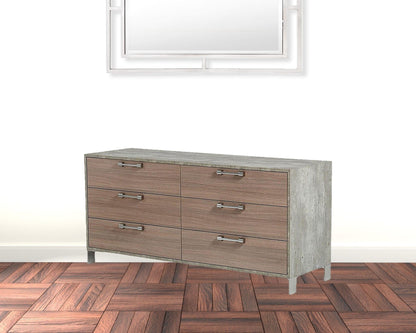 64" Brown Oak Grey Solid And Manufactured Wood Six Drawer Standard Dresser