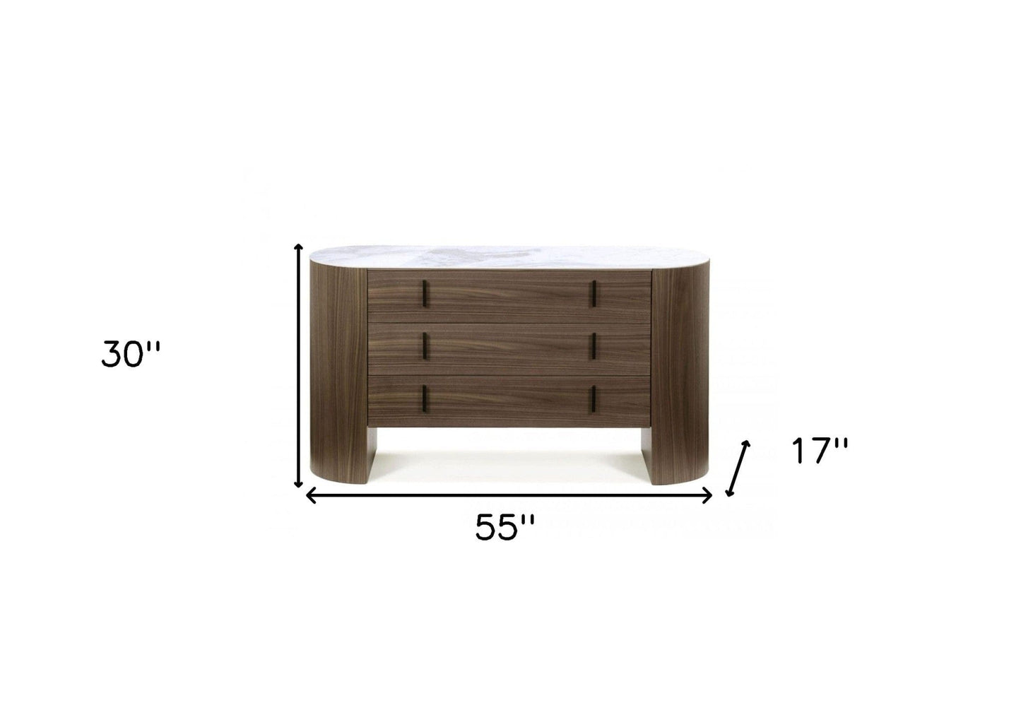 55" Walnut Marble Solid And Manufactured Wood Three Drawer Standard Dresser