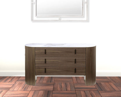 55" Walnut Marble Solid And Manufactured Wood Three Drawer Standard Dresser