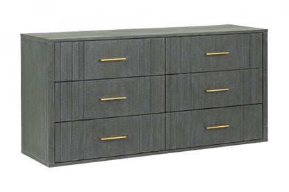 63" Dark Grey Solid And Manufactured Wood Six Drawer Standard Dresser
