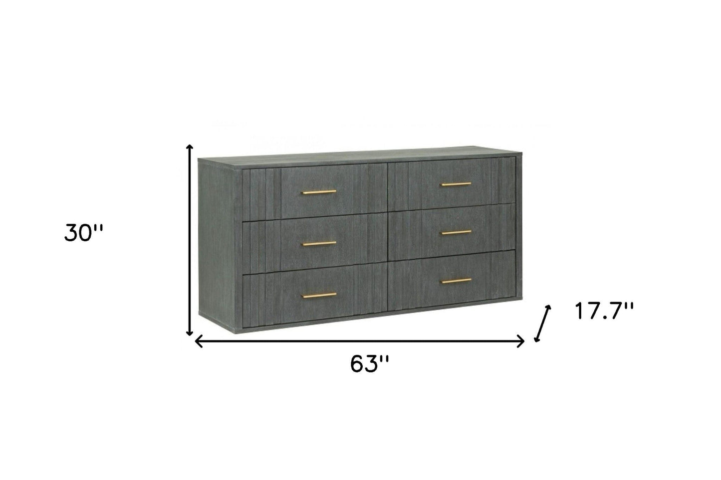 63" Dark Grey Solid And Manufactured Wood Six Drawer Standard Dresser