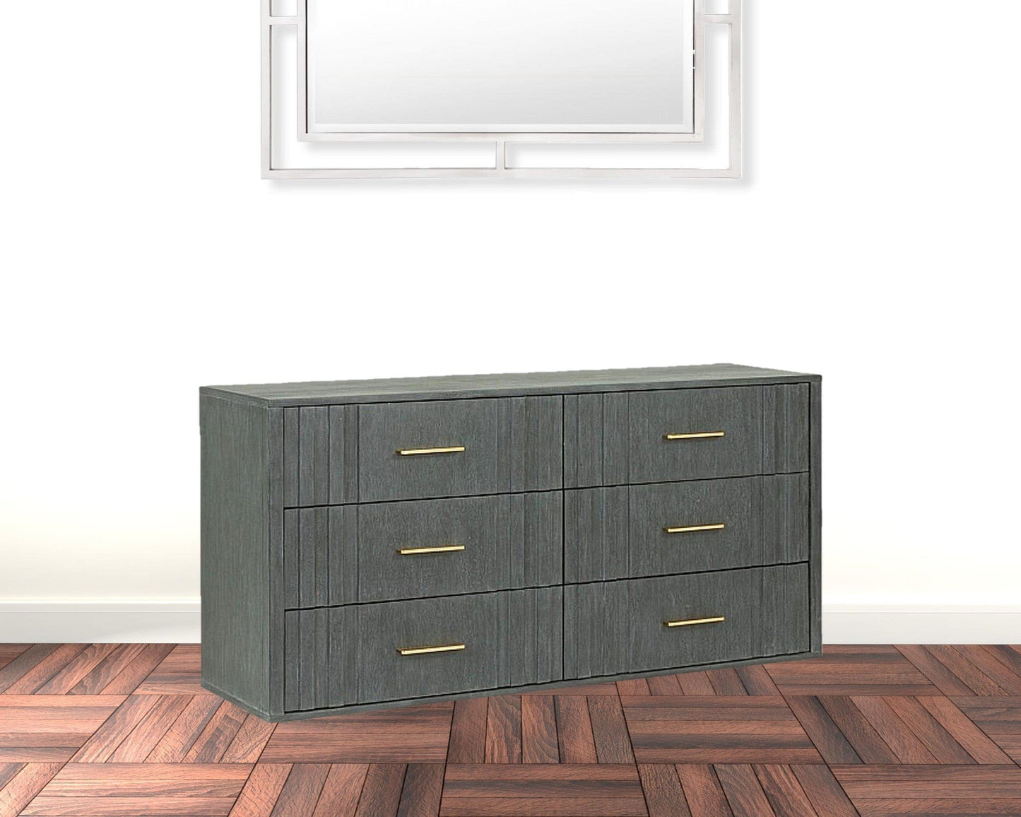 63" Dark Grey Solid And Manufactured Wood Six Drawer Standard Dresser