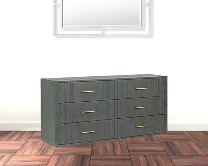 63" Dark Grey Solid And Manufactured Wood Six Drawer Standard Dresser