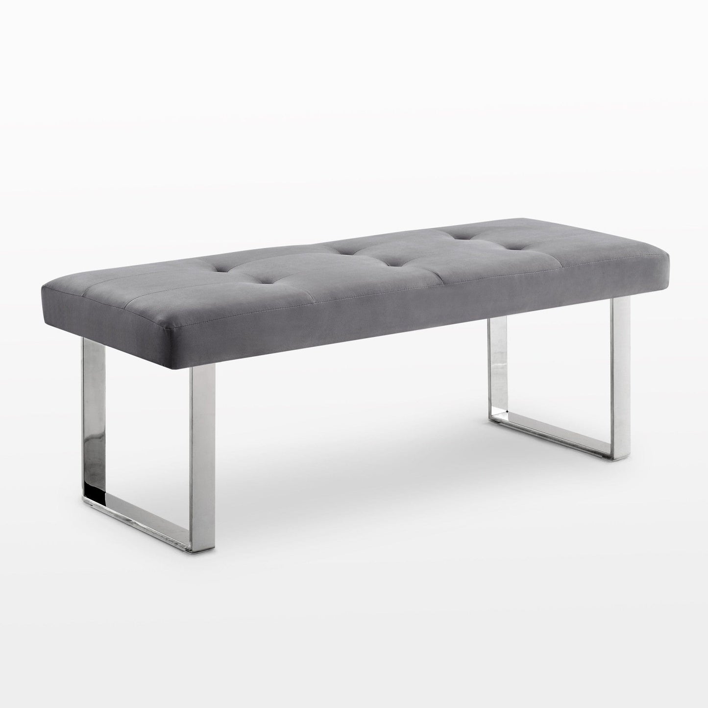 19" Grey Tufted Velvet and Chrome Upholstered Bench