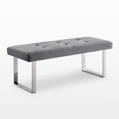 19" Grey Tufted Velvet and Chrome Upholstered Bench