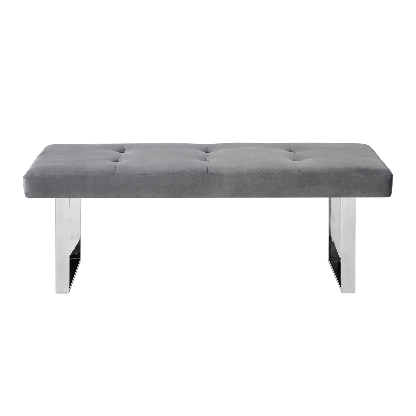 19" Grey Tufted Velvet and Chrome Upholstered Bench