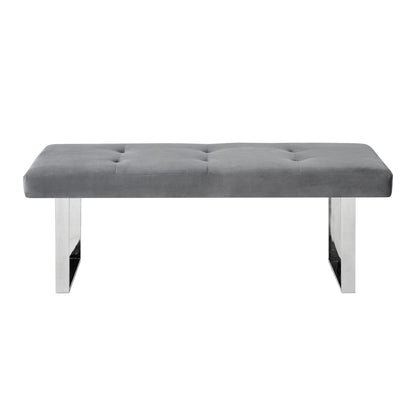 19" Grey Tufted Velvet and Chrome Upholstered Bench