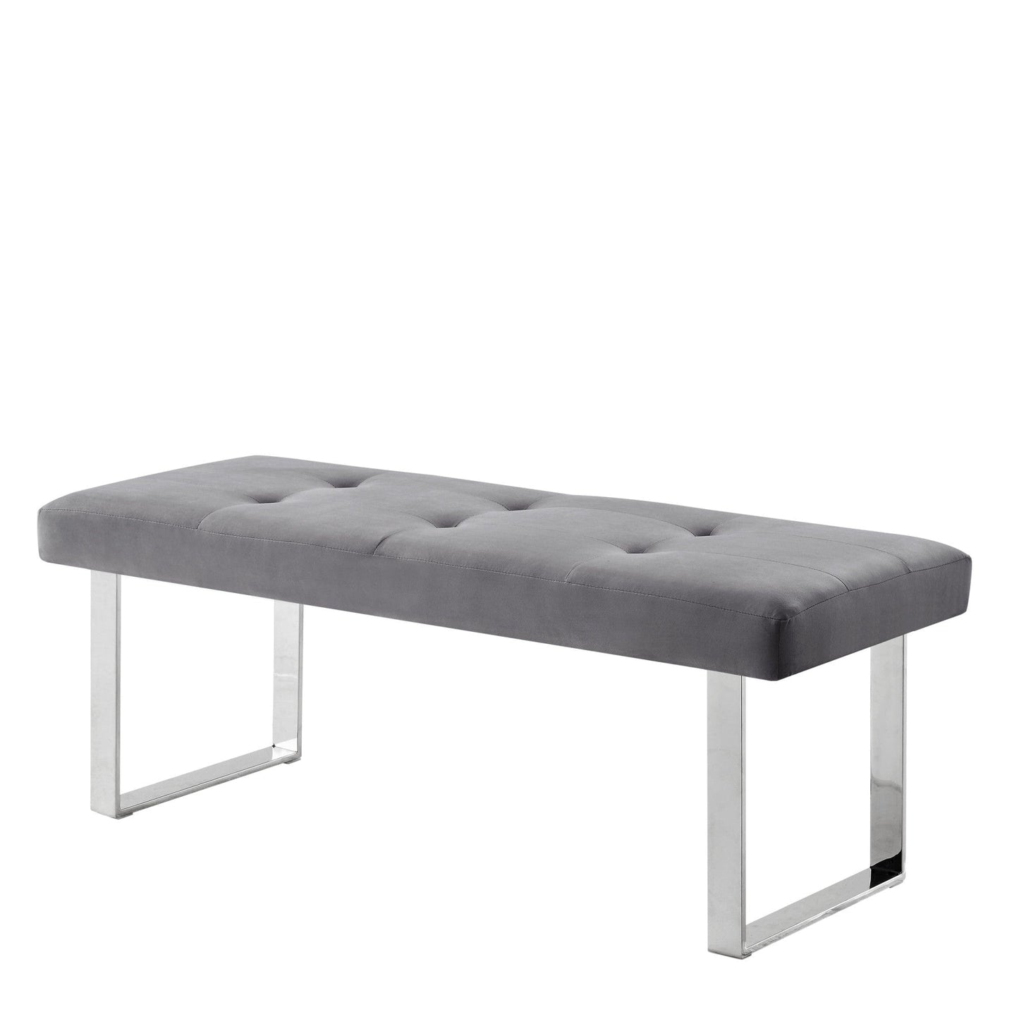 19" Grey Tufted Velvet and Chrome Upholstered Bench