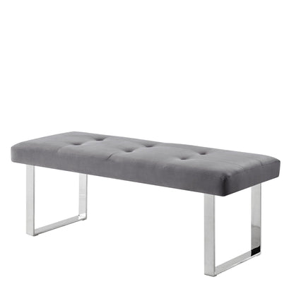 19" Grey Tufted Velvet and Chrome Upholstered Bench