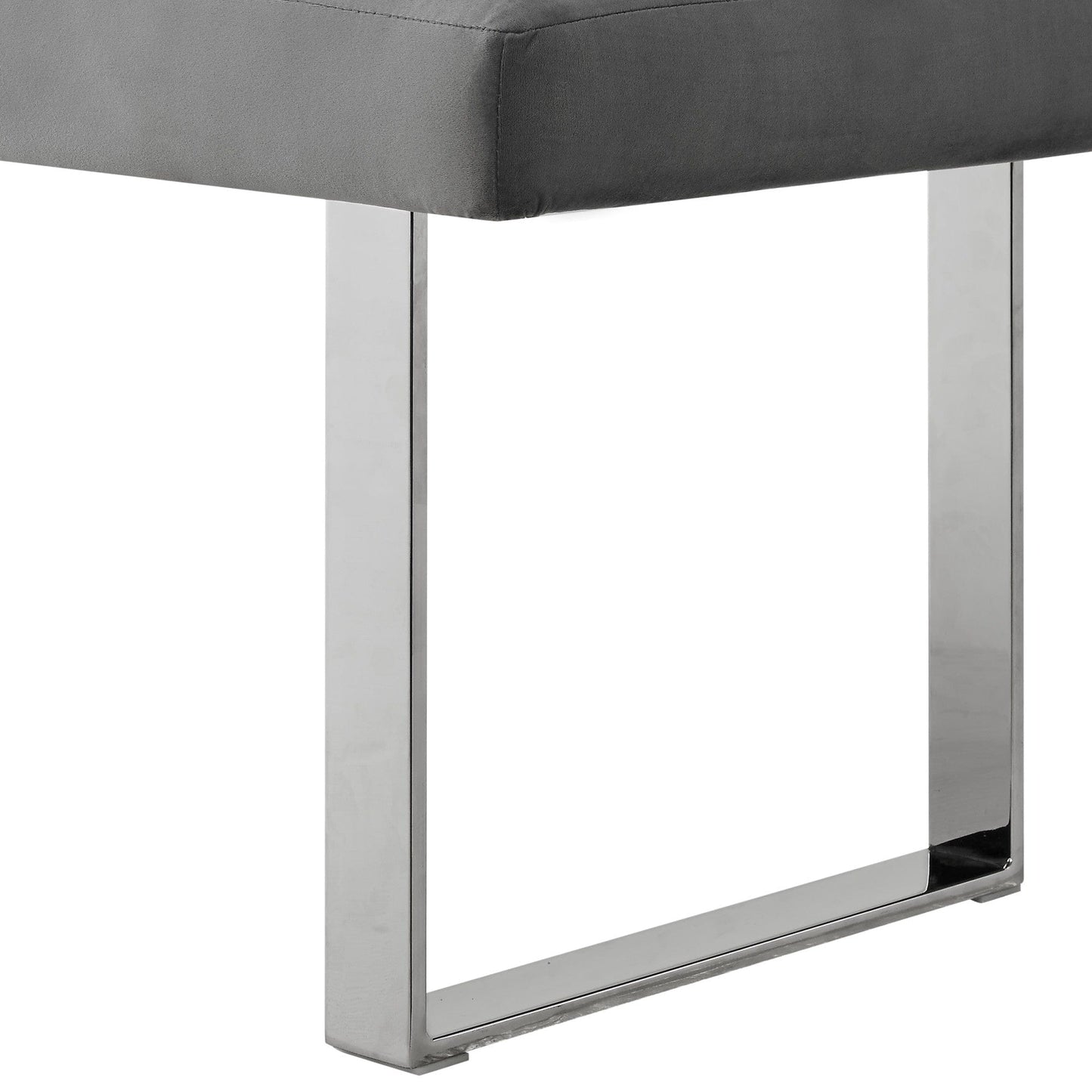 19" Grey Tufted Velvet and Chrome Upholstered Bench