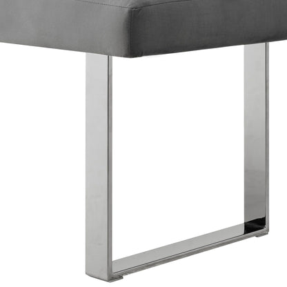 19" Grey Tufted Velvet and Chrome Upholstered Bench