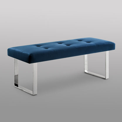 19" Navy Tufted Velvet and Chrome Upholstered Bench