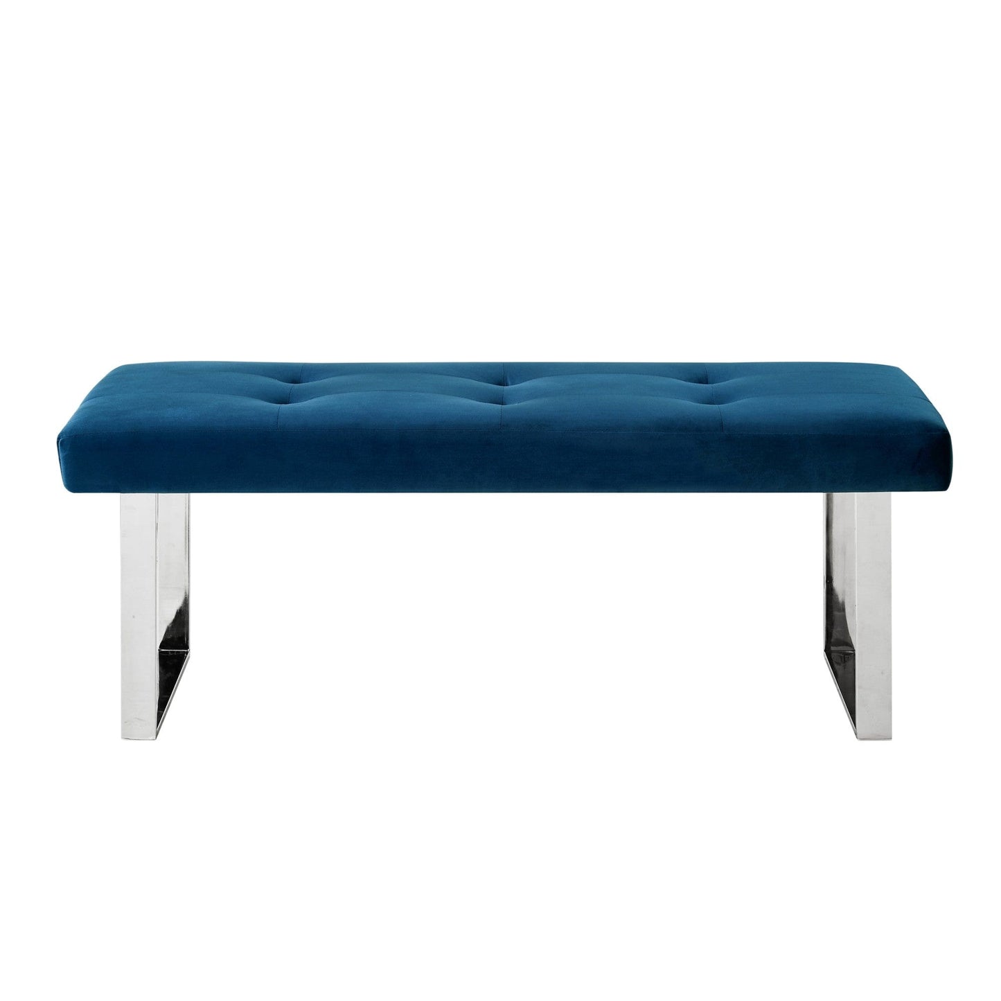 19" Navy Tufted Velvet and Chrome Upholstered Bench