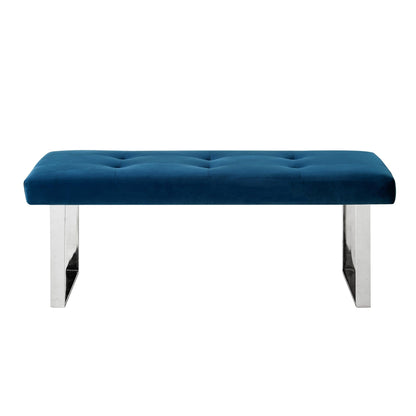 19" Navy Tufted Velvet and Chrome Upholstered Bench
