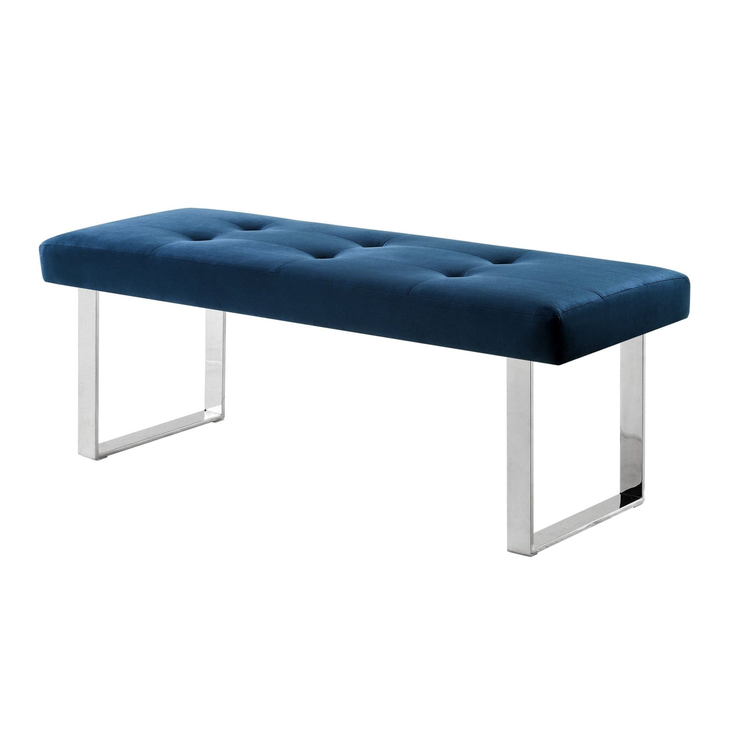 19" Navy Tufted Velvet and Chrome Upholstered Bench