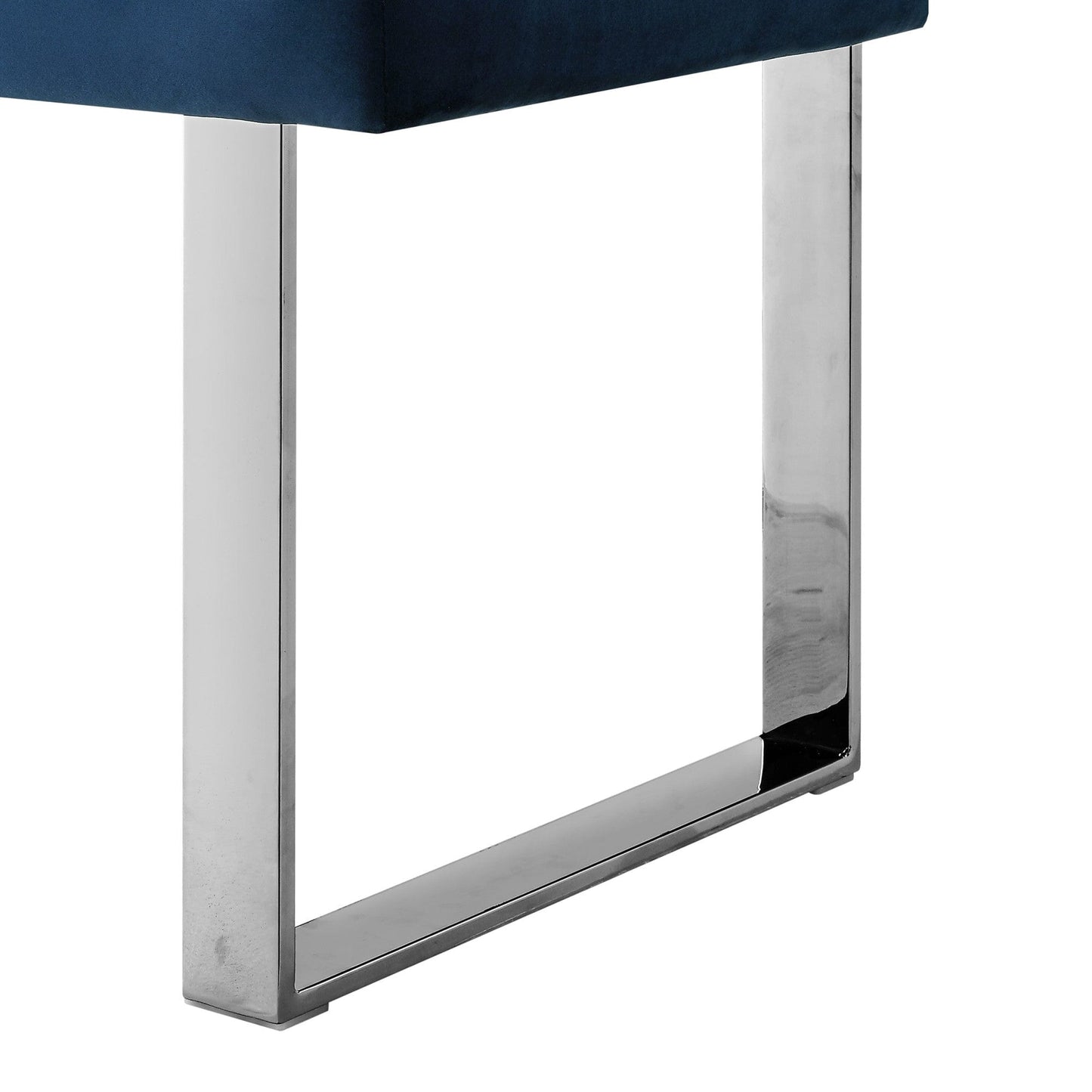 19" Navy Tufted Velvet and Chrome Upholstered Bench