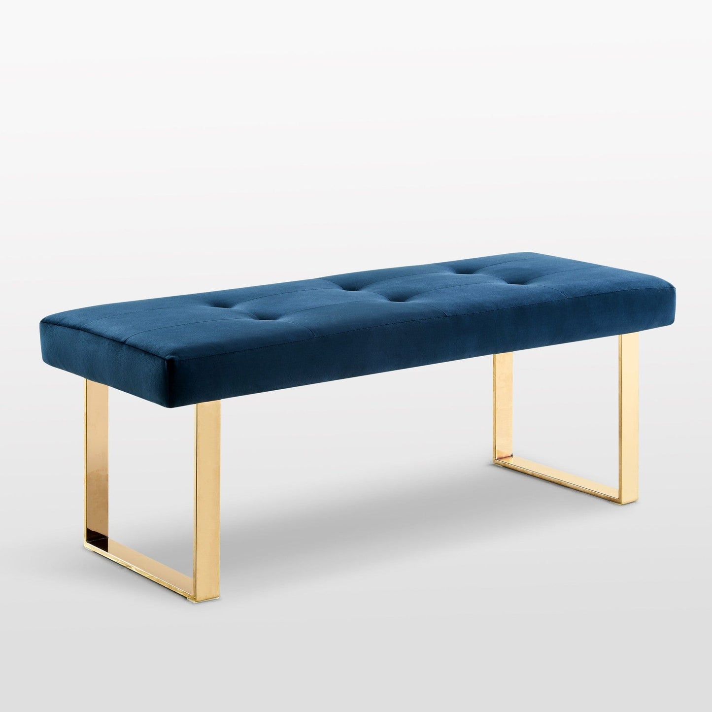 19" Navy Tufted Velvet and Chrome Upholstered Bench