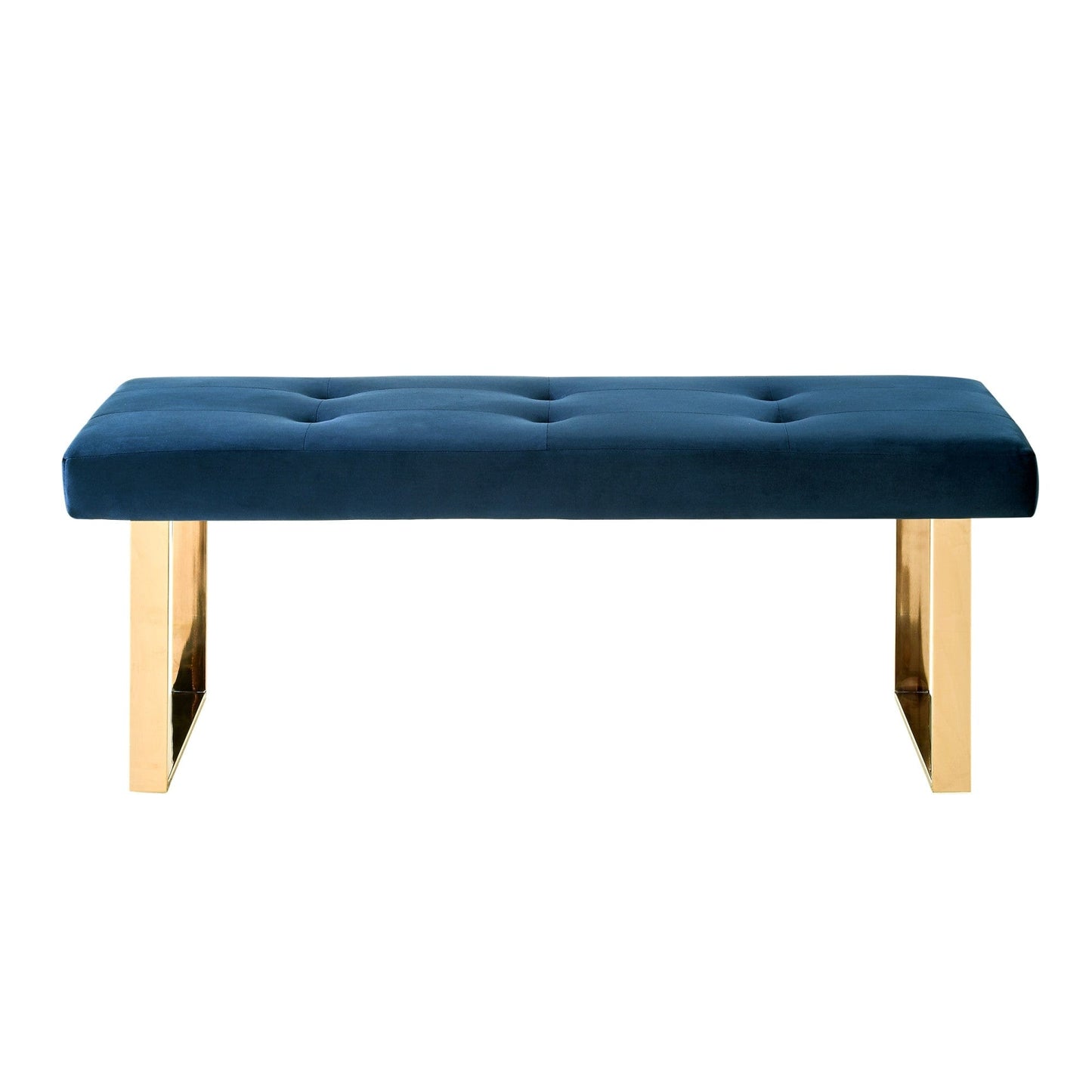 19" Navy Tufted Velvet and Chrome Upholstered Bench