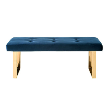 19" Navy Tufted Velvet and Chrome Upholstered Bench
