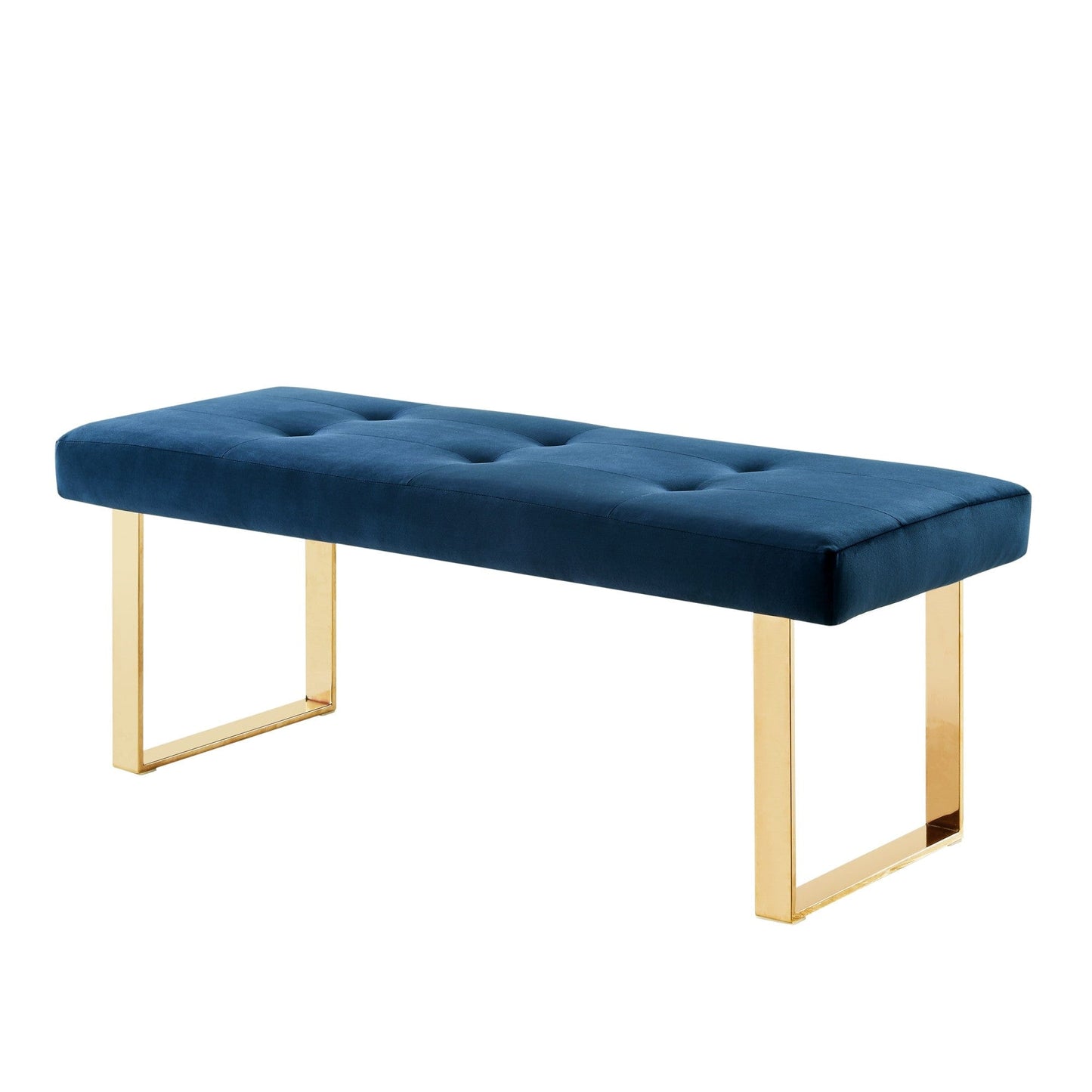 19" Navy Tufted Velvet and Chrome Upholstered Bench