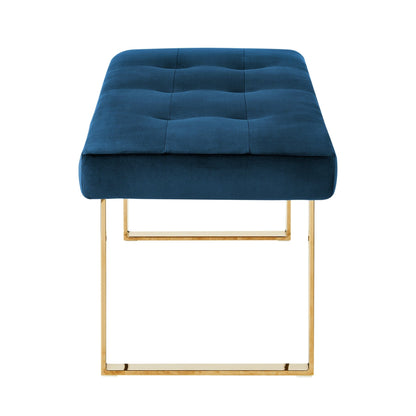 19" Navy Tufted Velvet and Chrome Upholstered Bench