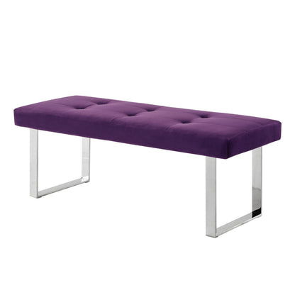 19" Purple Tufted Velvet and Chrome Upholstered Bench