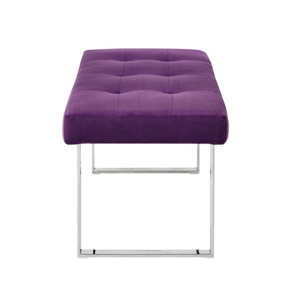 19" Purple Tufted Velvet and Chrome Upholstered Bench