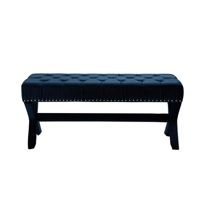 20" Navy Tufted Velvet Upholstered Nail Head Bench