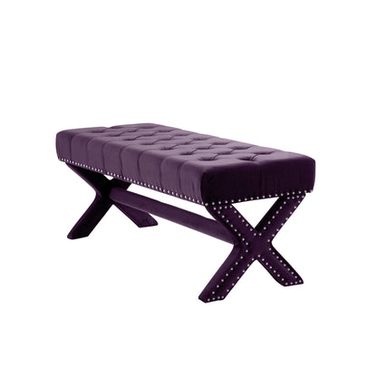 20" Plum Tufted Velvet Upholstered Nail Head Bench